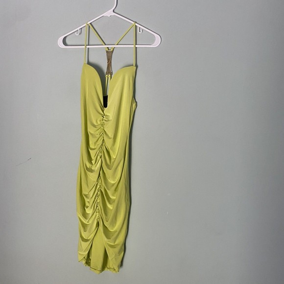 Fashion Nova Dresses & Skirts - Fashion Nova Lime Mini Dress  Spaghetti Ruched Sexy Sundress Party Dress M